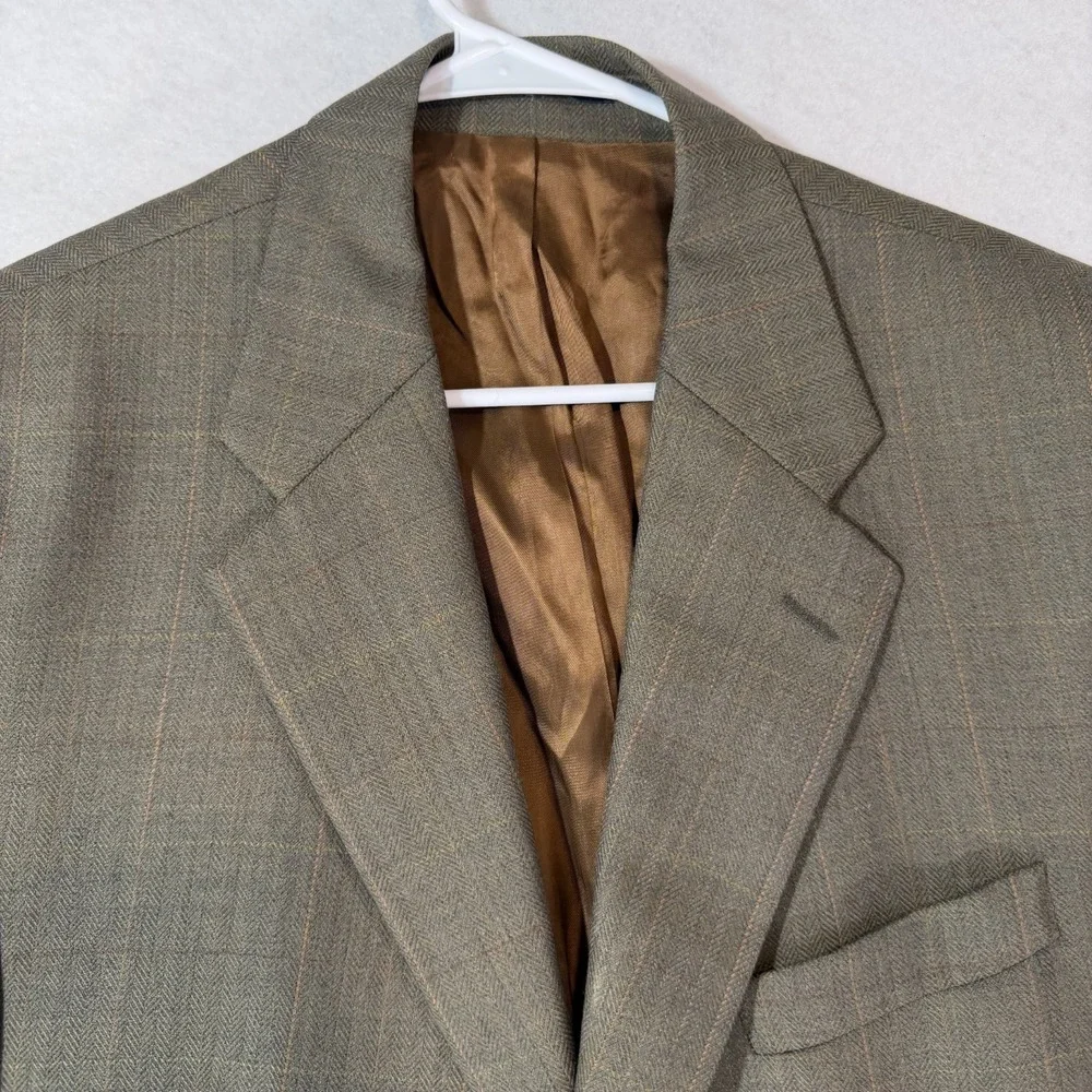 VTG Chaps Ralph Lauren Mens 42R Brown Plaid Two Button Blazer Wool Sport Coat